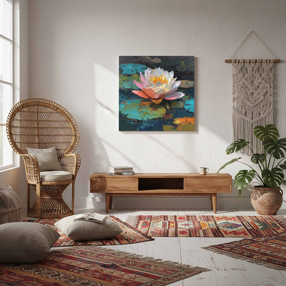 Water Lily Canvas Wall Art – styled room view 9