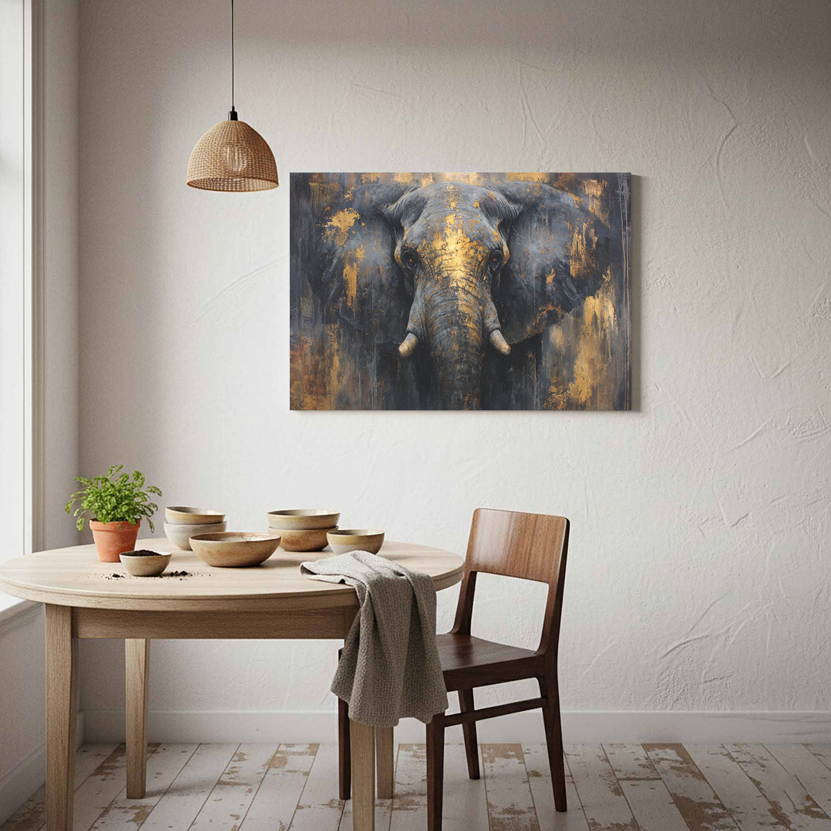 Bold Elephant Portrait Canvas – styled room view 7