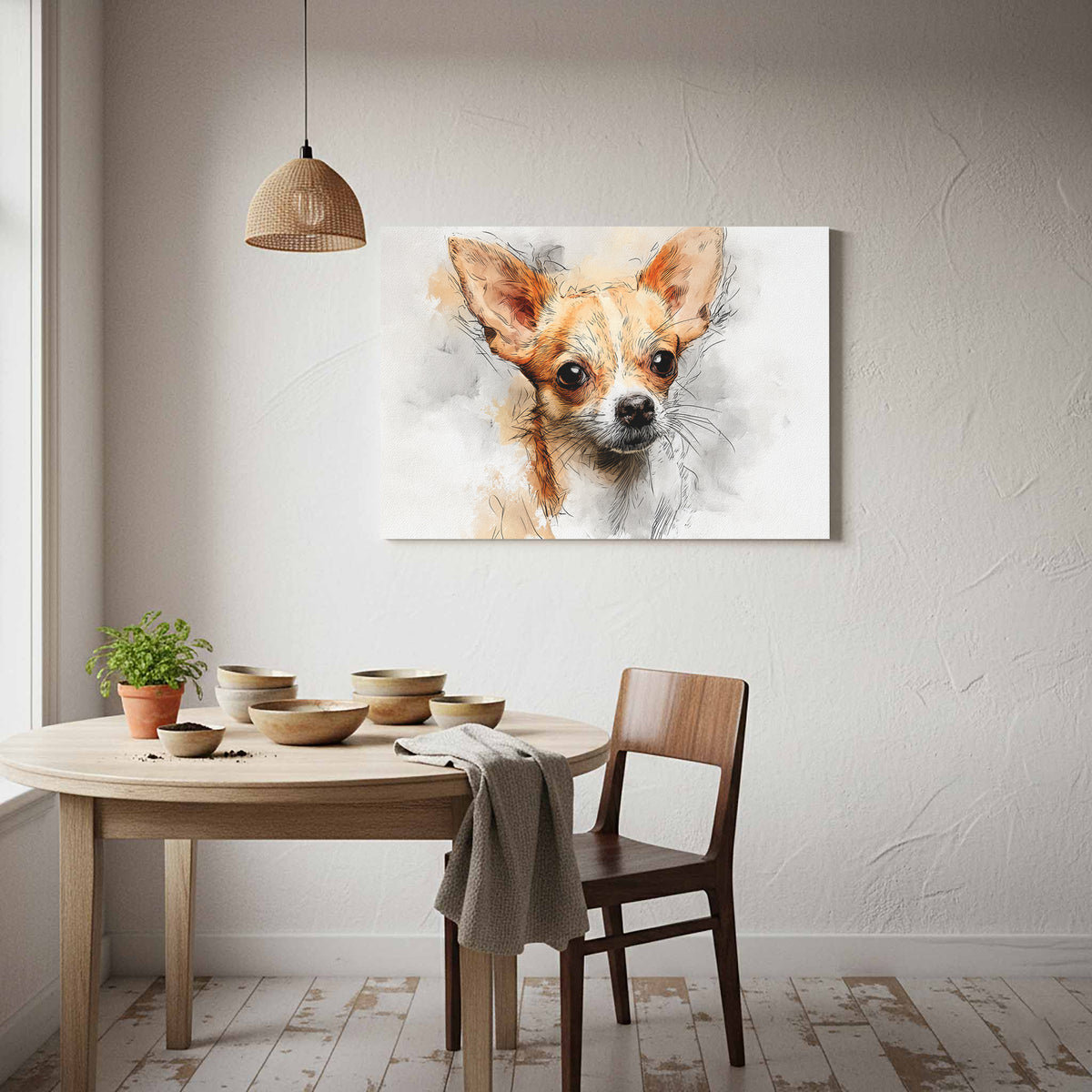 Chihuahua Portrait Canvas Wall Art – styled room view 6