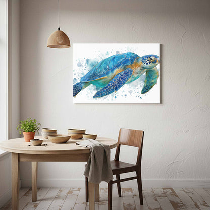 Blue Sea Turtle Watercolor Canvas Print – styled room view 7
