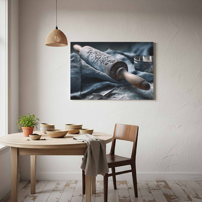 Rustic Kitchen Rolling Pin Canvas Art – styled room view 8