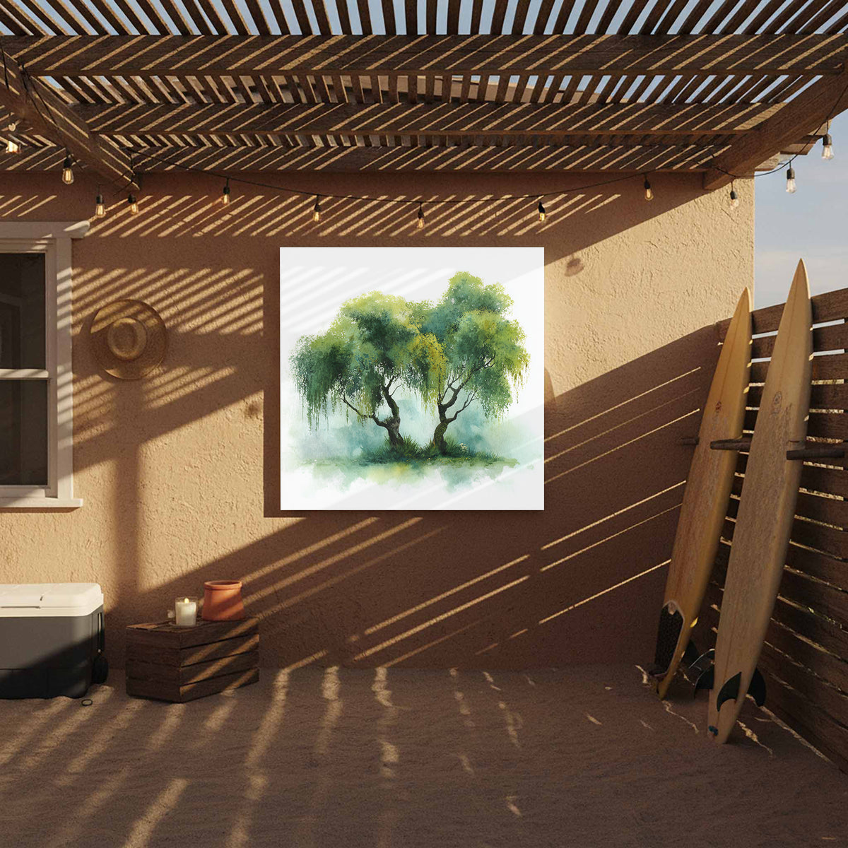 Weeping Willow Watercolor Print – styled room view 6