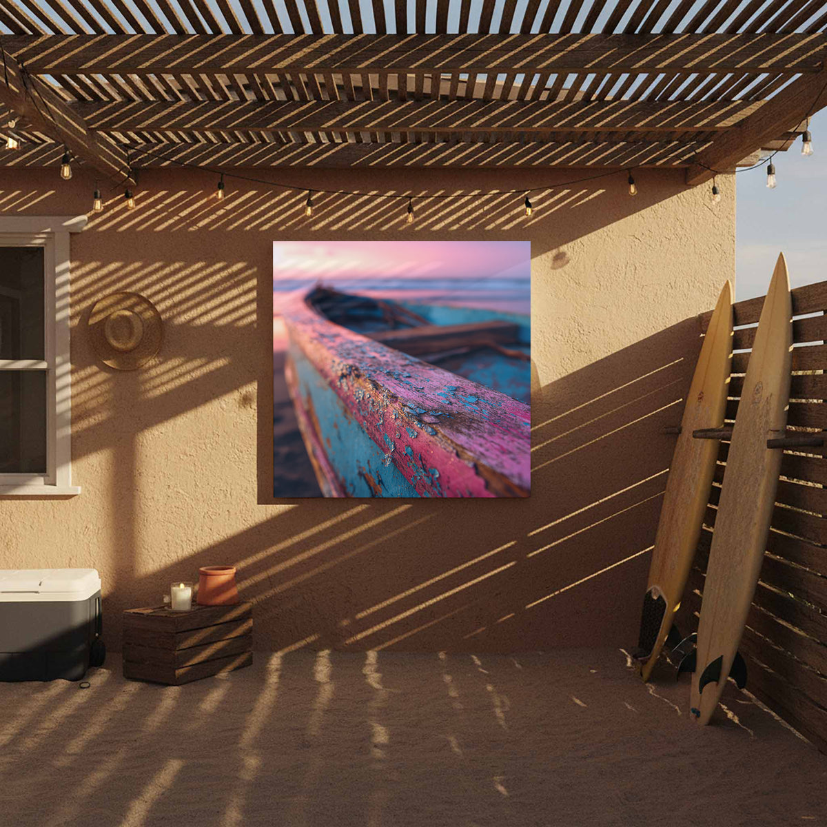 Vintage Surfboard Canvas Print – styled room view 6