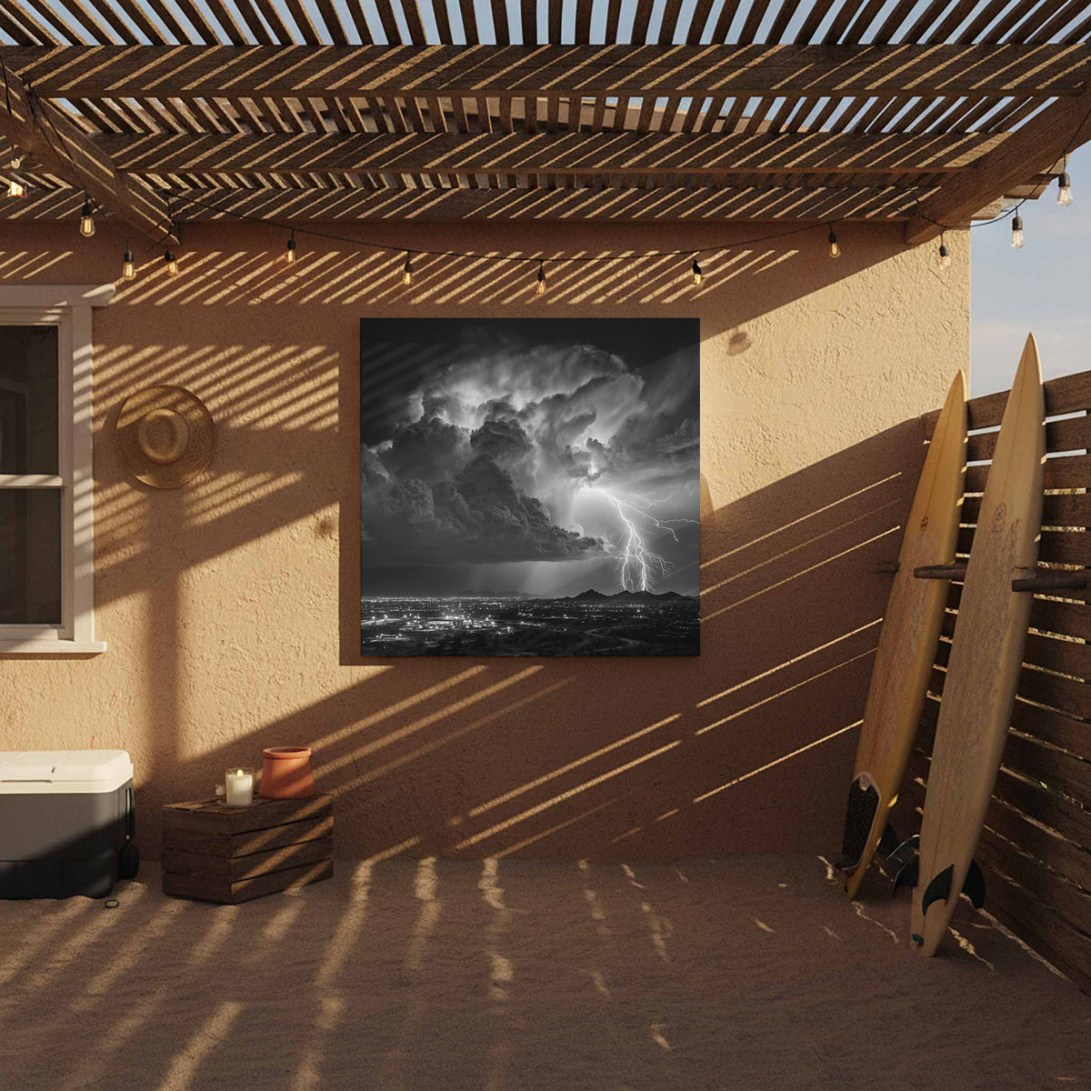 Desert Lightning Storm Canvas Print – styled room view 6