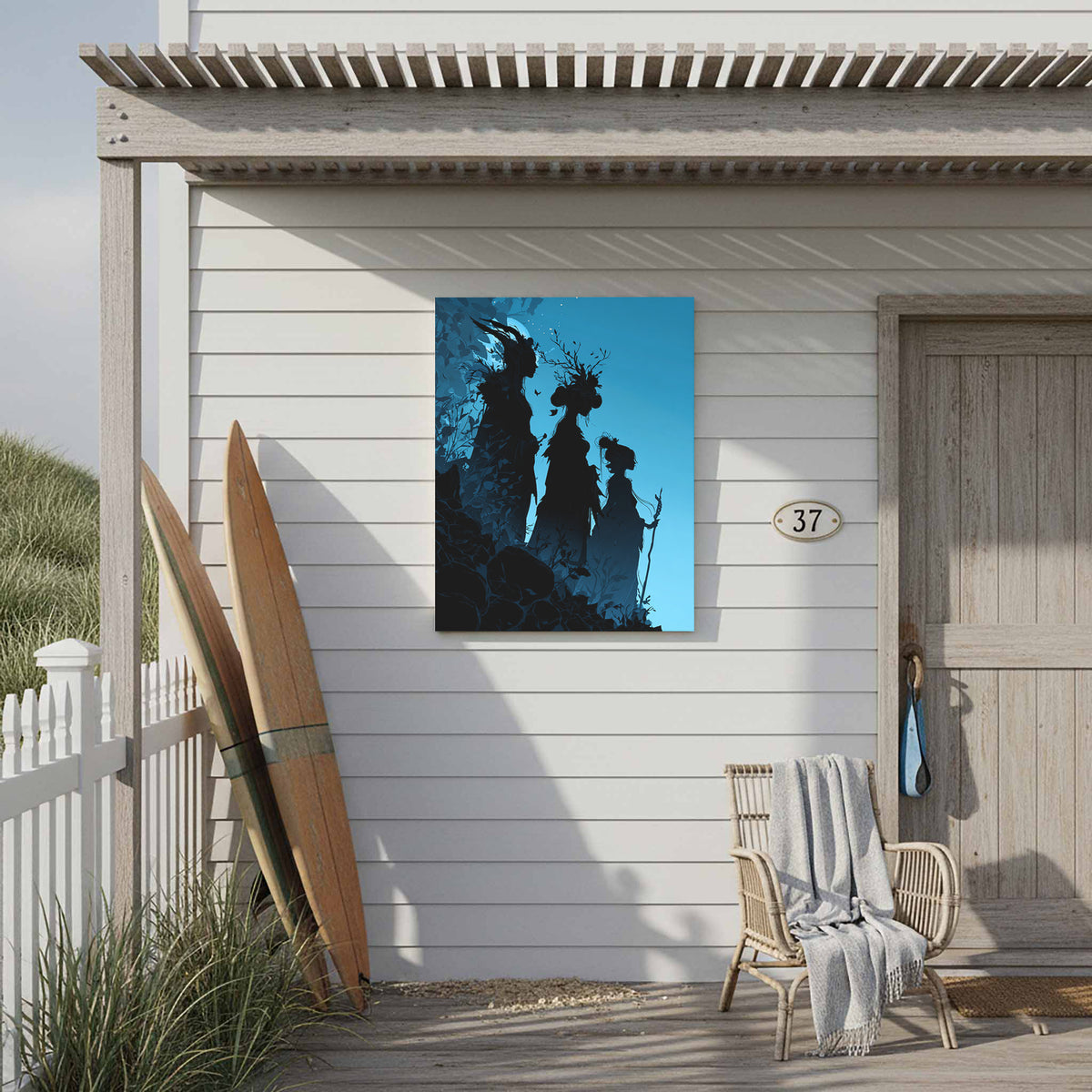 The Fates Silhouette Canvas Art – styled room view 6