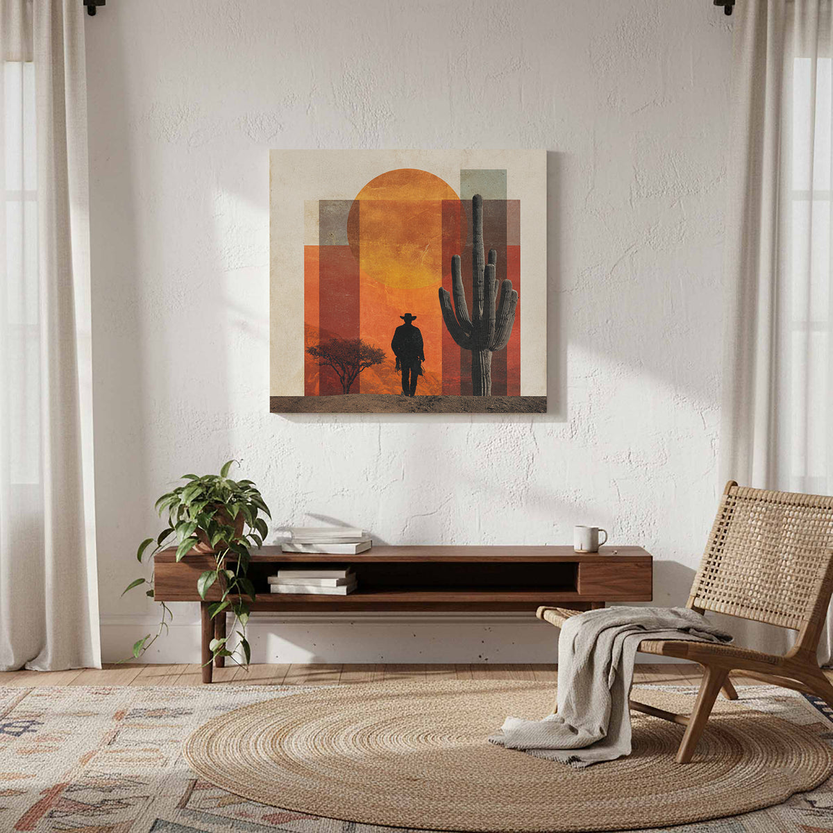 Western Desert Cowboy Canvas Wall Art – styled room view 8