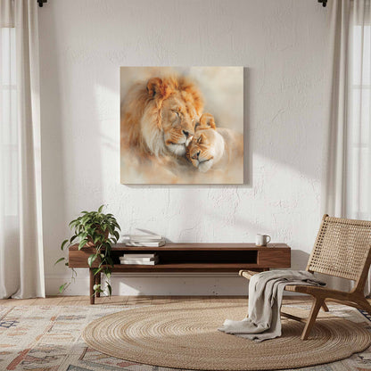 Lion Couple Canvas Art – styled room view 7