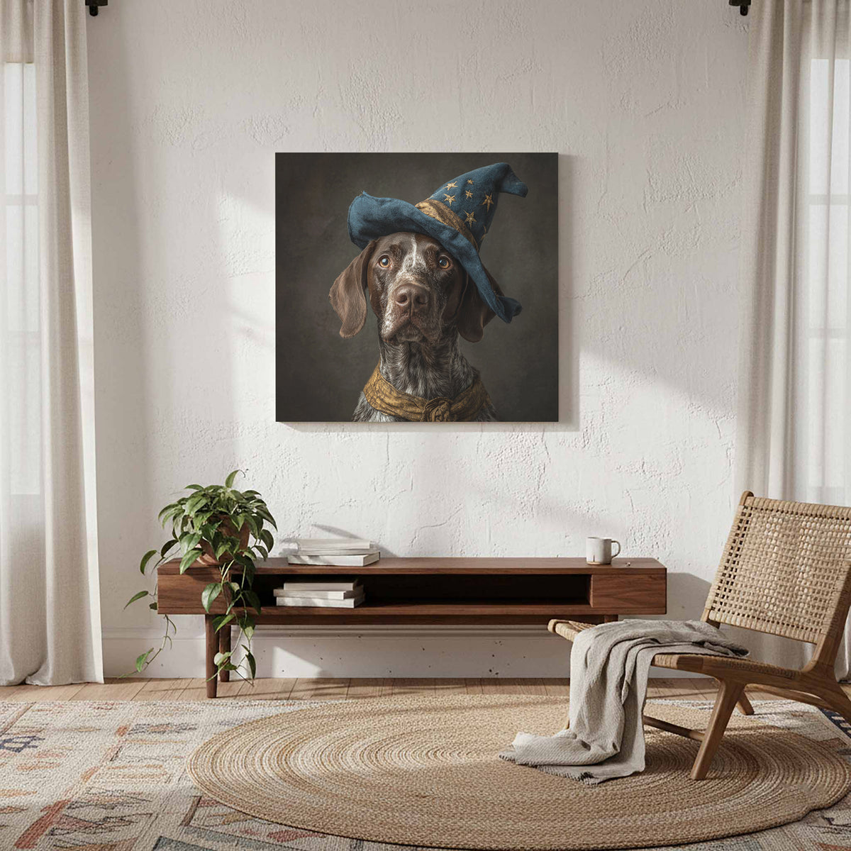 German Shorthaired Pointer Wizard Hat Canvas Wall Art Print – styled room view 7