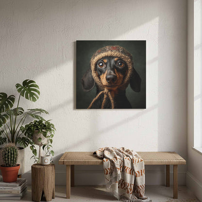 Dachshund German Hat Canvas Print – styled room view 6