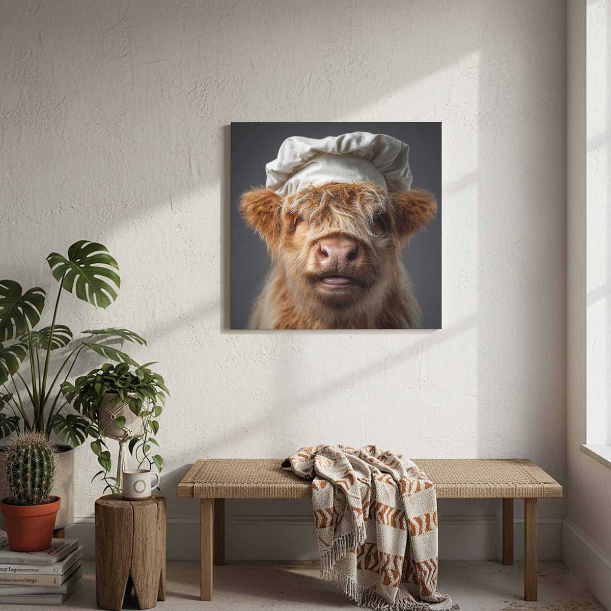 Highland Cow Chef Canvas Print – styled room view 7