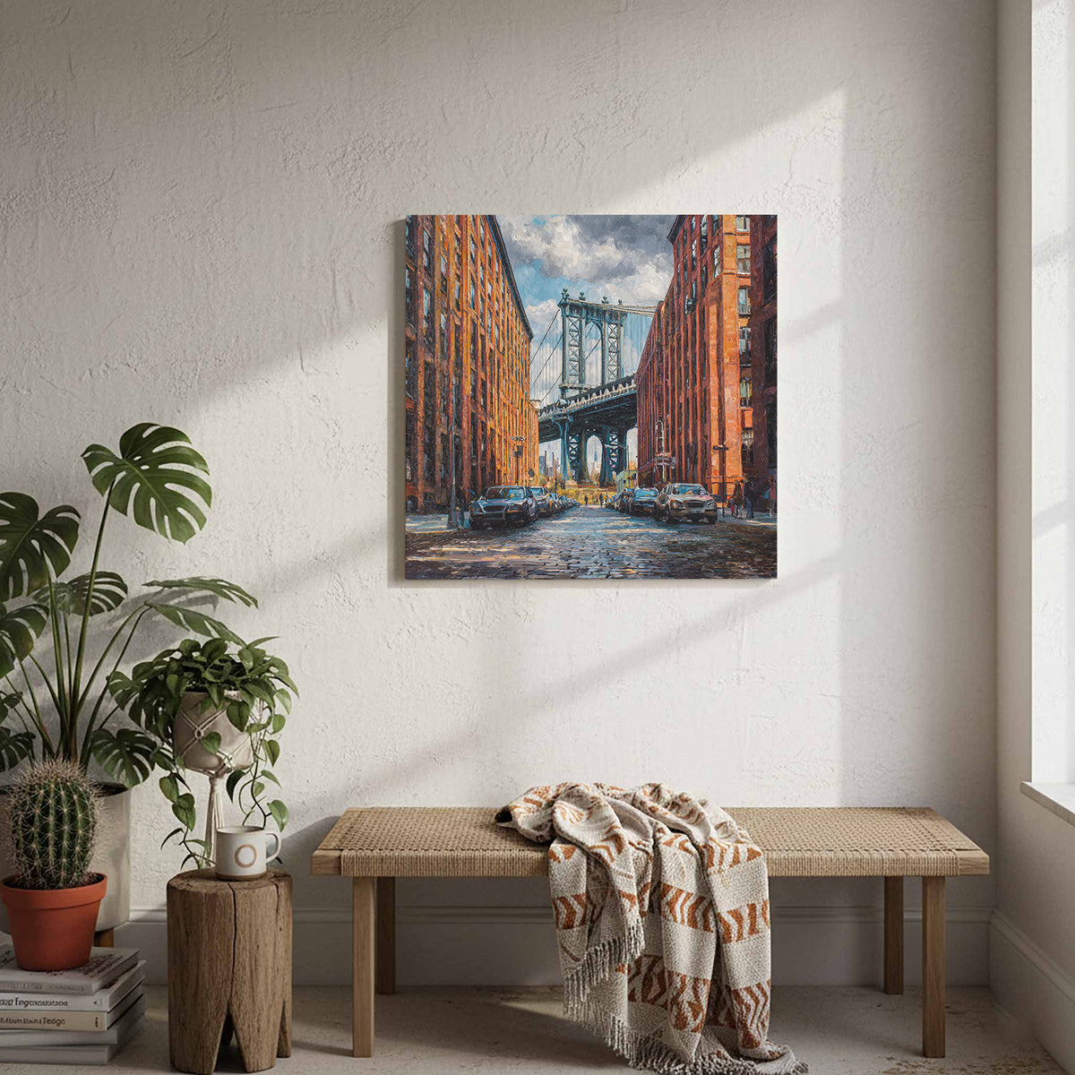 Manhattan Bridge DUMBO Brooklyn Canvas Art – styled room view 6