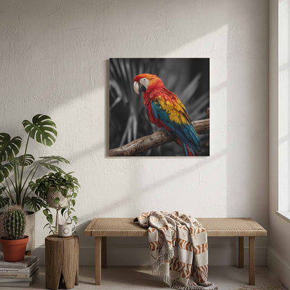 Scarlet Macaw Parrot Canvas Wall Art – styled room view 7