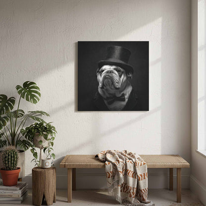 Bulldog Top Hat Canvas Print – styled room view 6