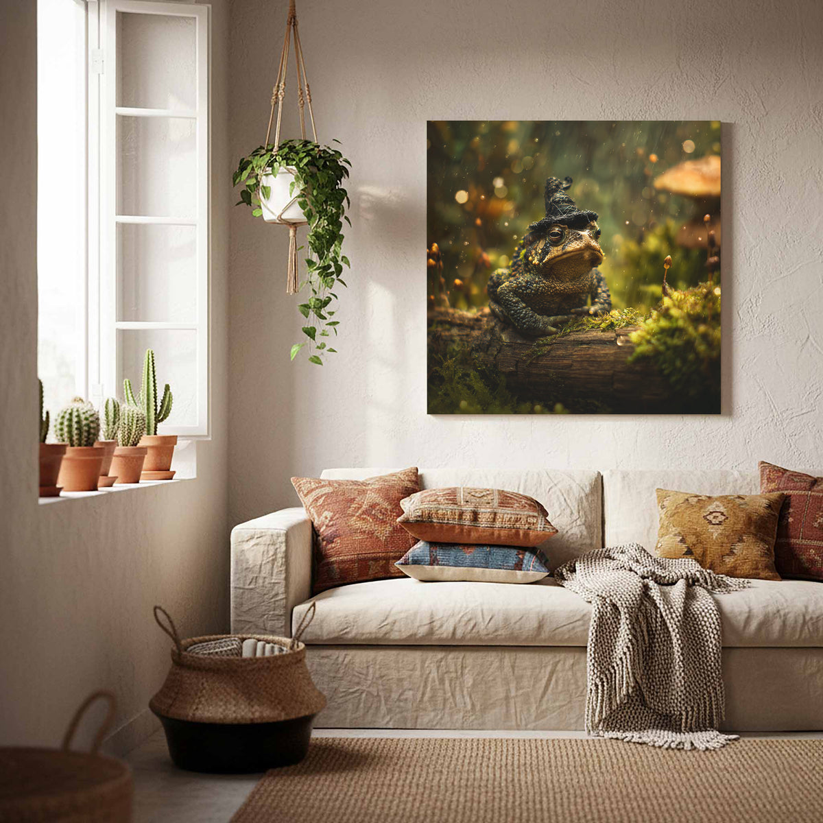 Grumpy Toad Witch Hat Canvas Print – styled room view 7