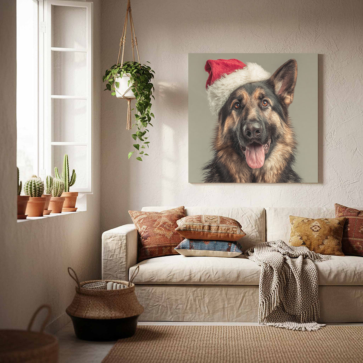 German Shepherd Santa Hat Canvas Print – styled room view 6