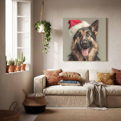 German Shepherd Santa Hat Canvas Print – styled room view 6