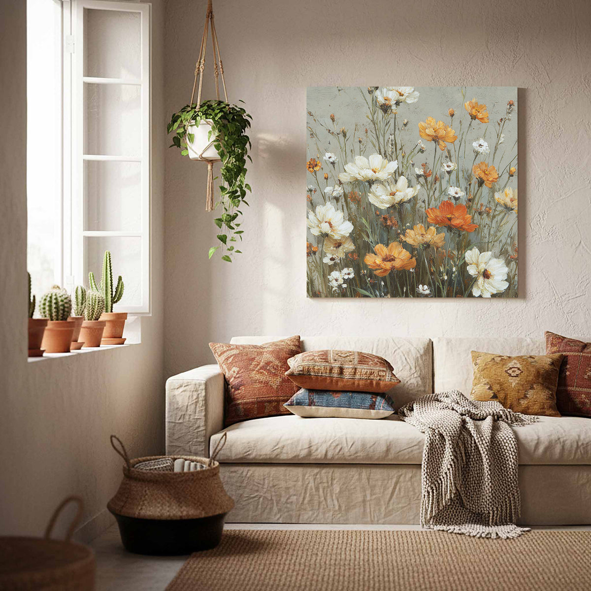Vintage Wildflower Canvas Print – styled room view 7