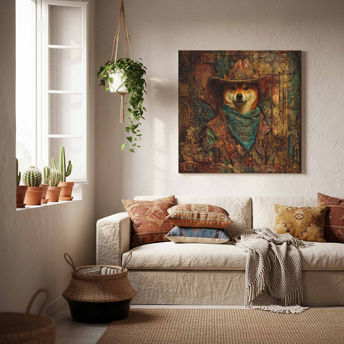Western Cowboy Shiba Inu Canvas Print – styled room view 7