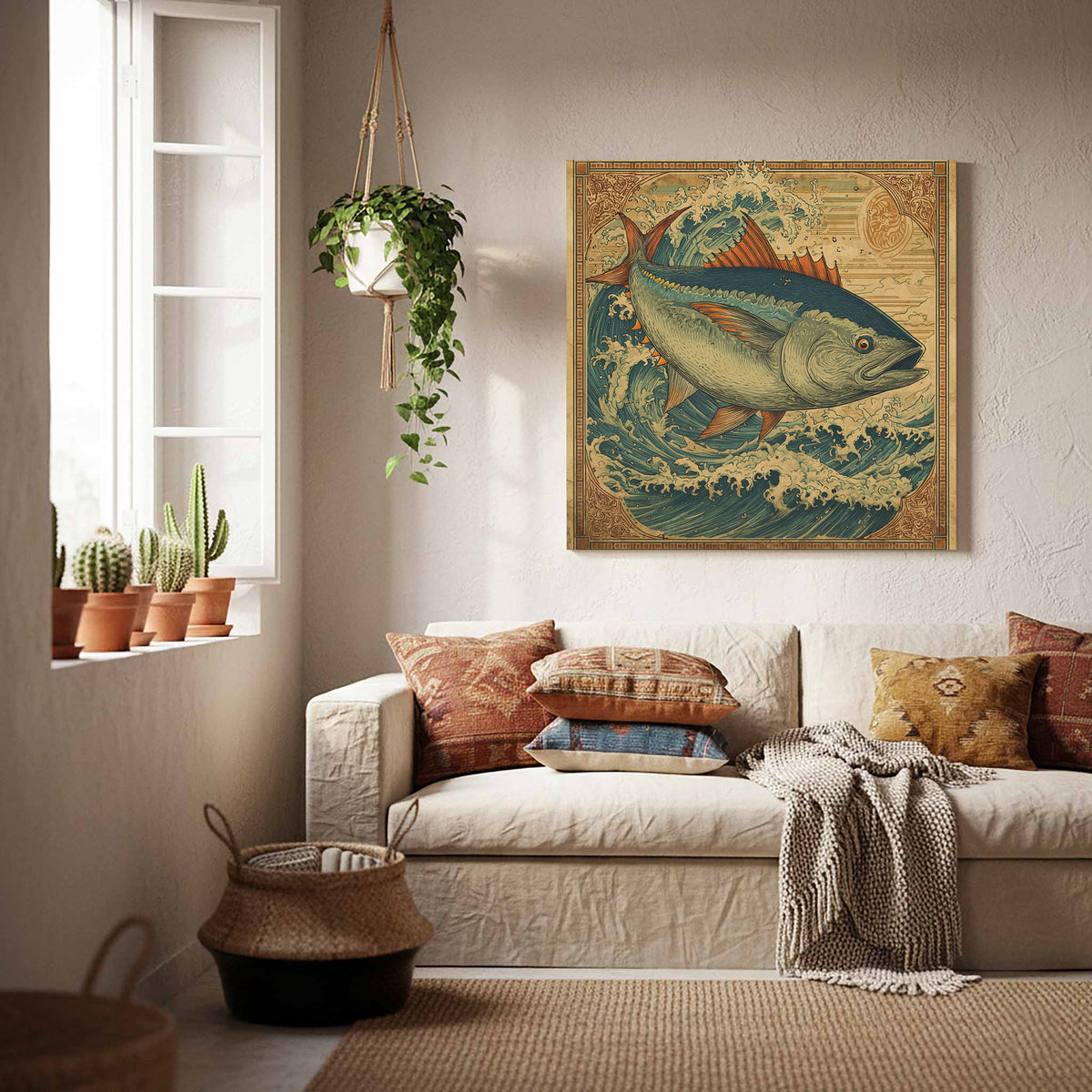 Vintage Tuna Ocean Wall Art – styled room view 8