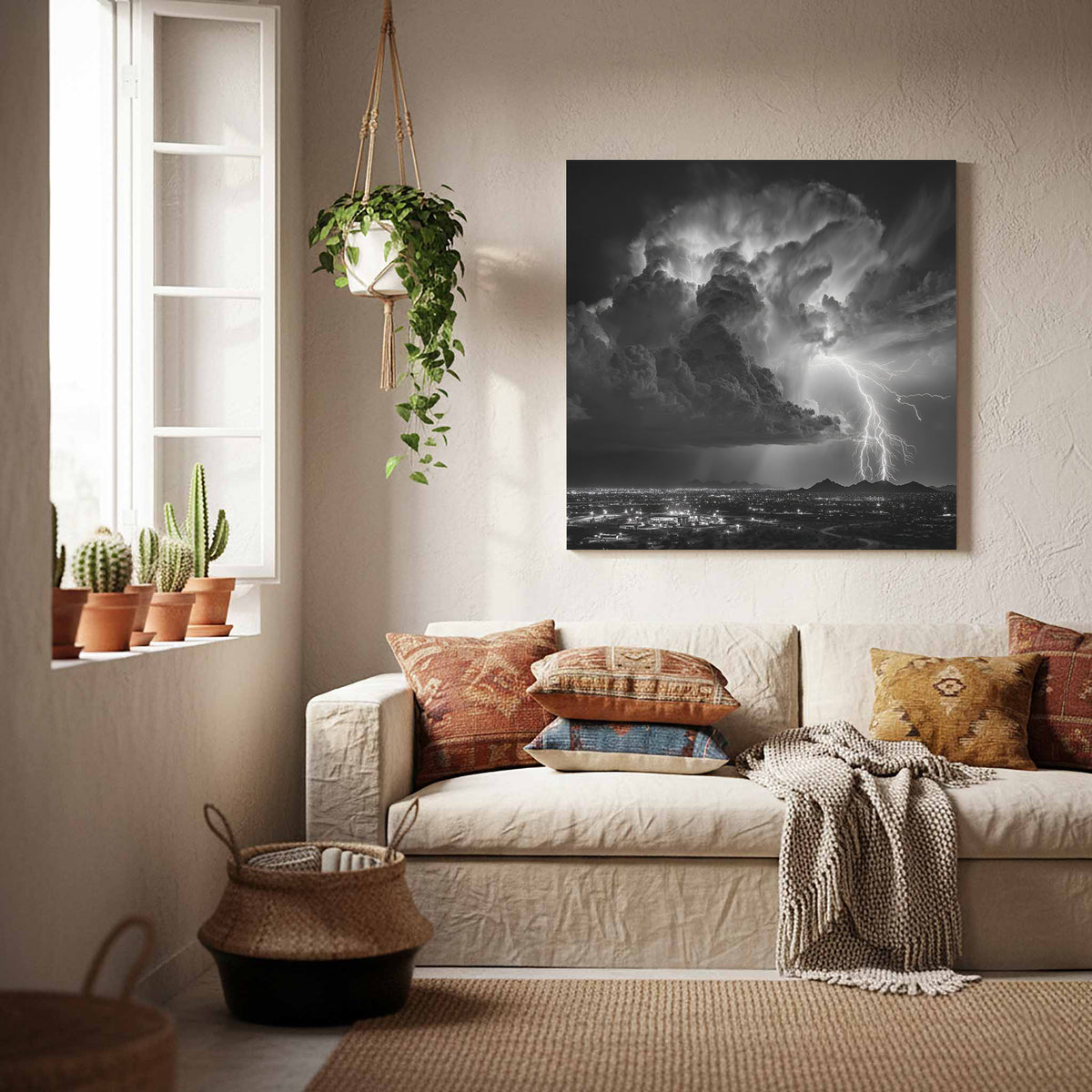Desert Lightning Storm Canvas Print – styled room view 7