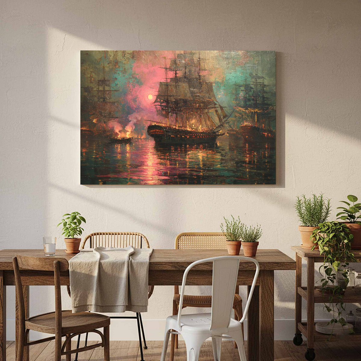 Naval Battle Canvas Print – styled room view 5
