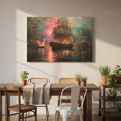 Naval Battle Canvas Print – styled room view 5