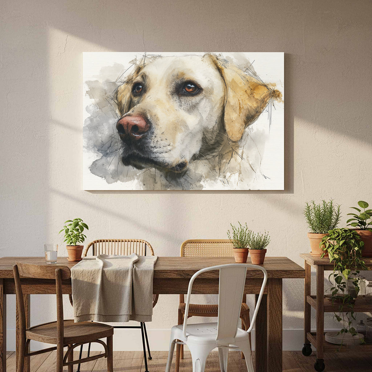 Labrador Dog Portrait Canvas Print – styled room view 7