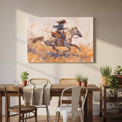 Western Cowgirl Watercolor Canvas Wall Art – styled room view 7