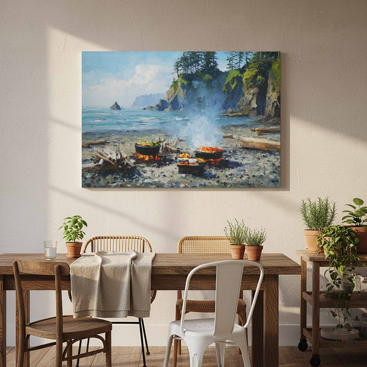 Coastal Impressionist Canvas Art – styled room view 5