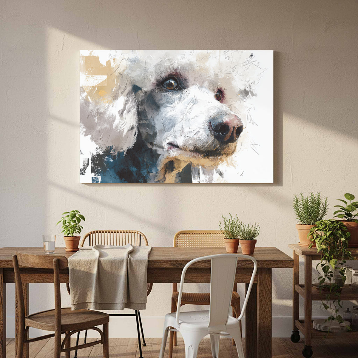 Stylized Poodle Canvas Wall Art – styled room view 6