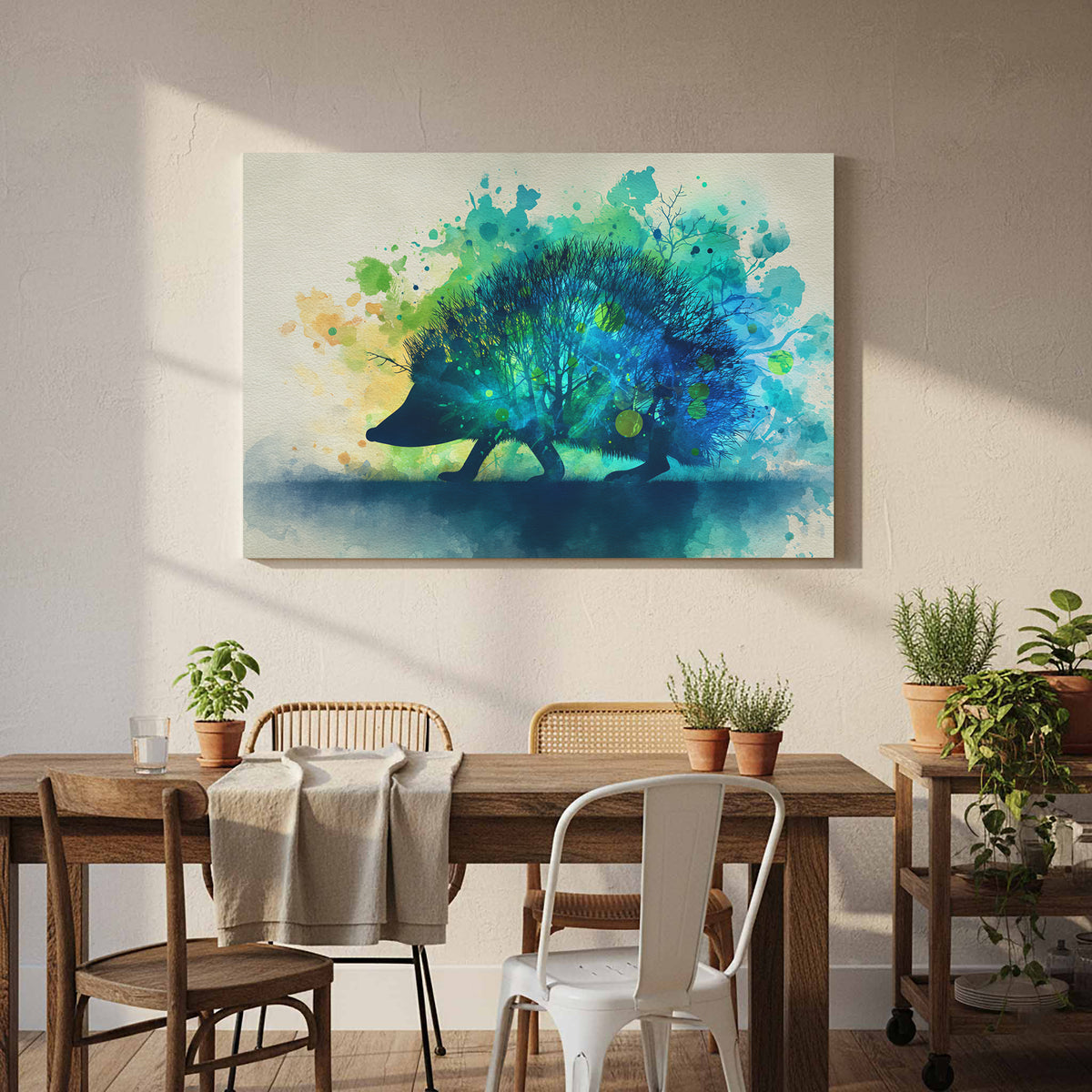 Hedgehog Watercolor Wall Art – styled room view 7
