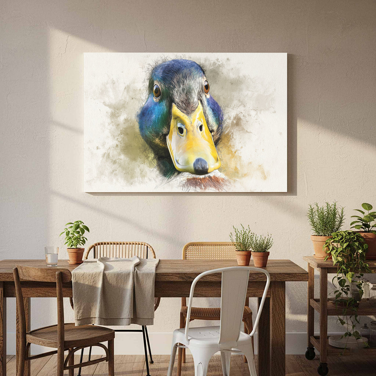 Duck Portrait Canvas Wall Art – styled room view 7