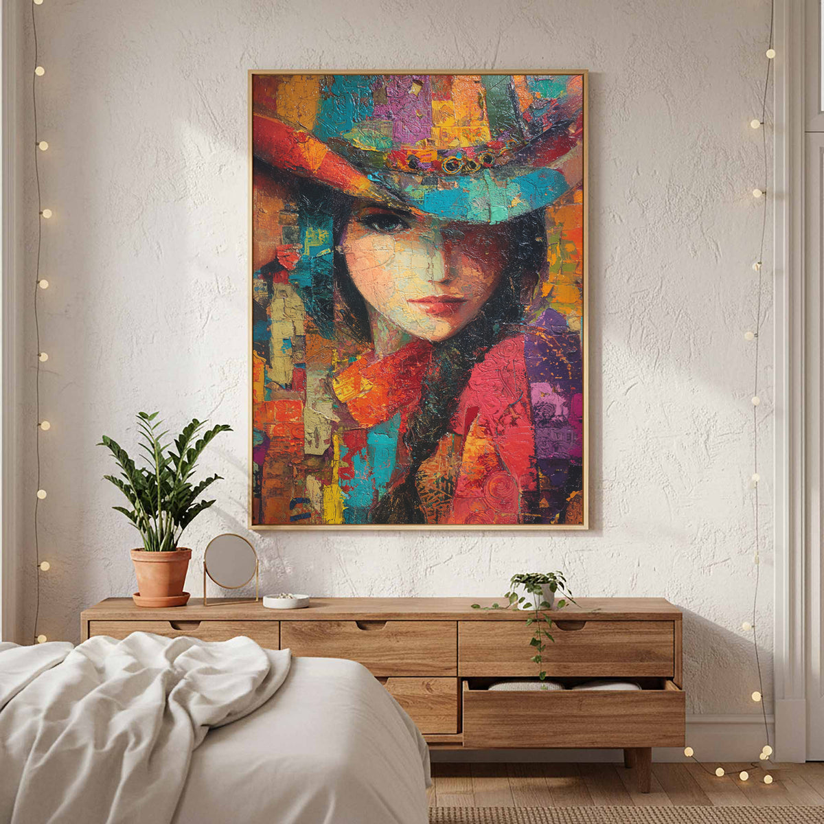 Western Cowgirl Abstract Canvas Wall Art – styled room view 6