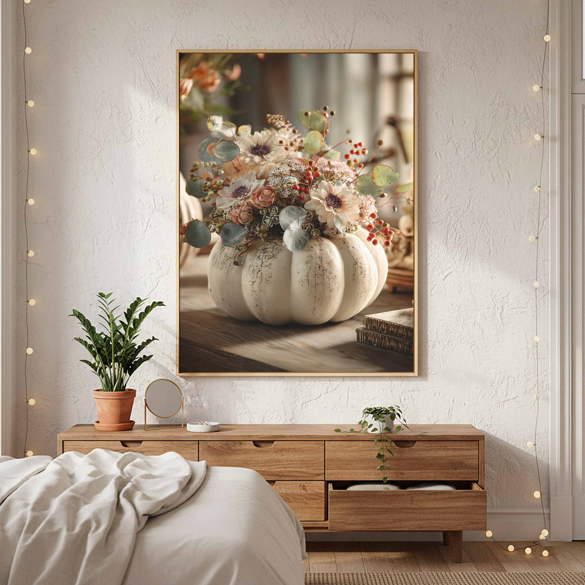 Autumn Pumpkin Floral Canvas Print – styled room view 5