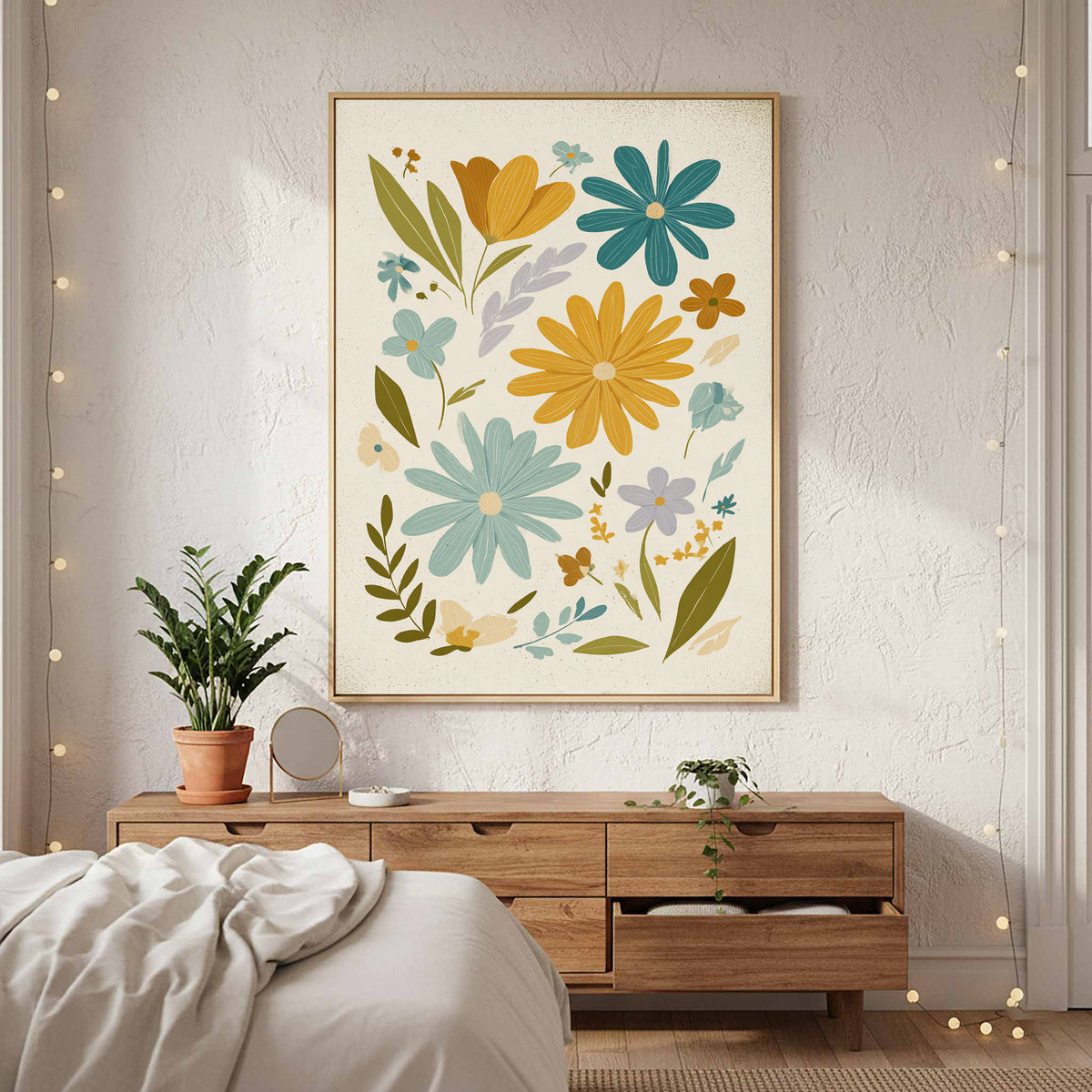 Mid-Century Modern Floral Wall Art – styled room view 6