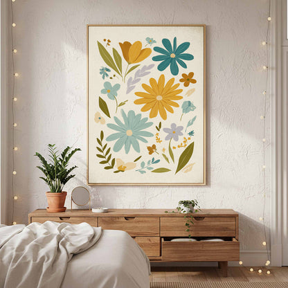 Mid-Century Modern Floral Wall Art – styled room view 6