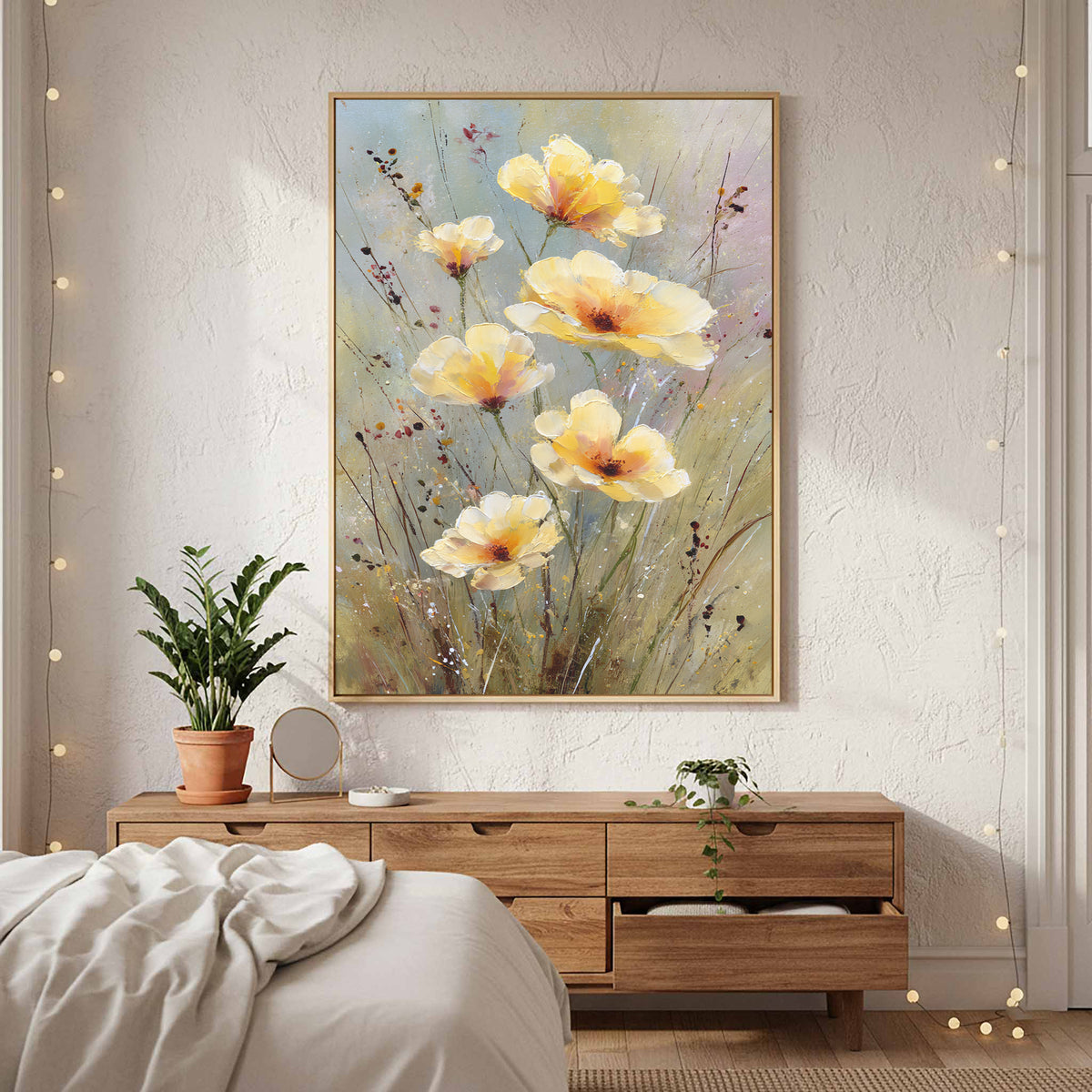Watercolor Poppy Wall Art – styled room view 8