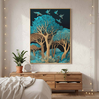 Turquoise Paper Cut Art Canvas Print – styled room view 7