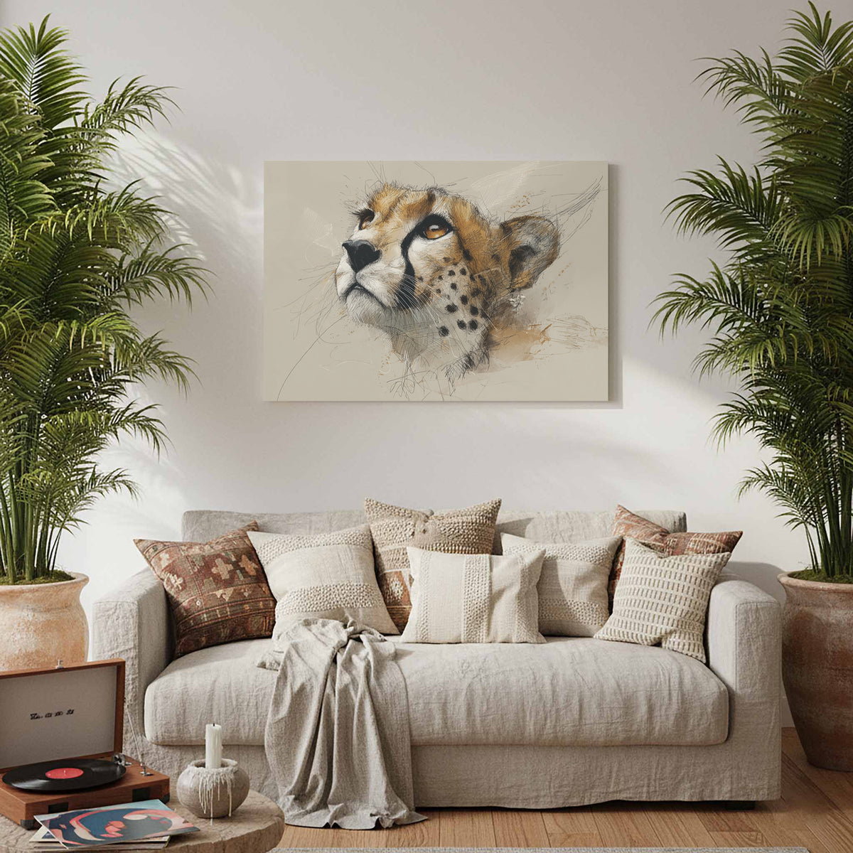 Cheetah Face Canvas Wall Art – styled room view 6