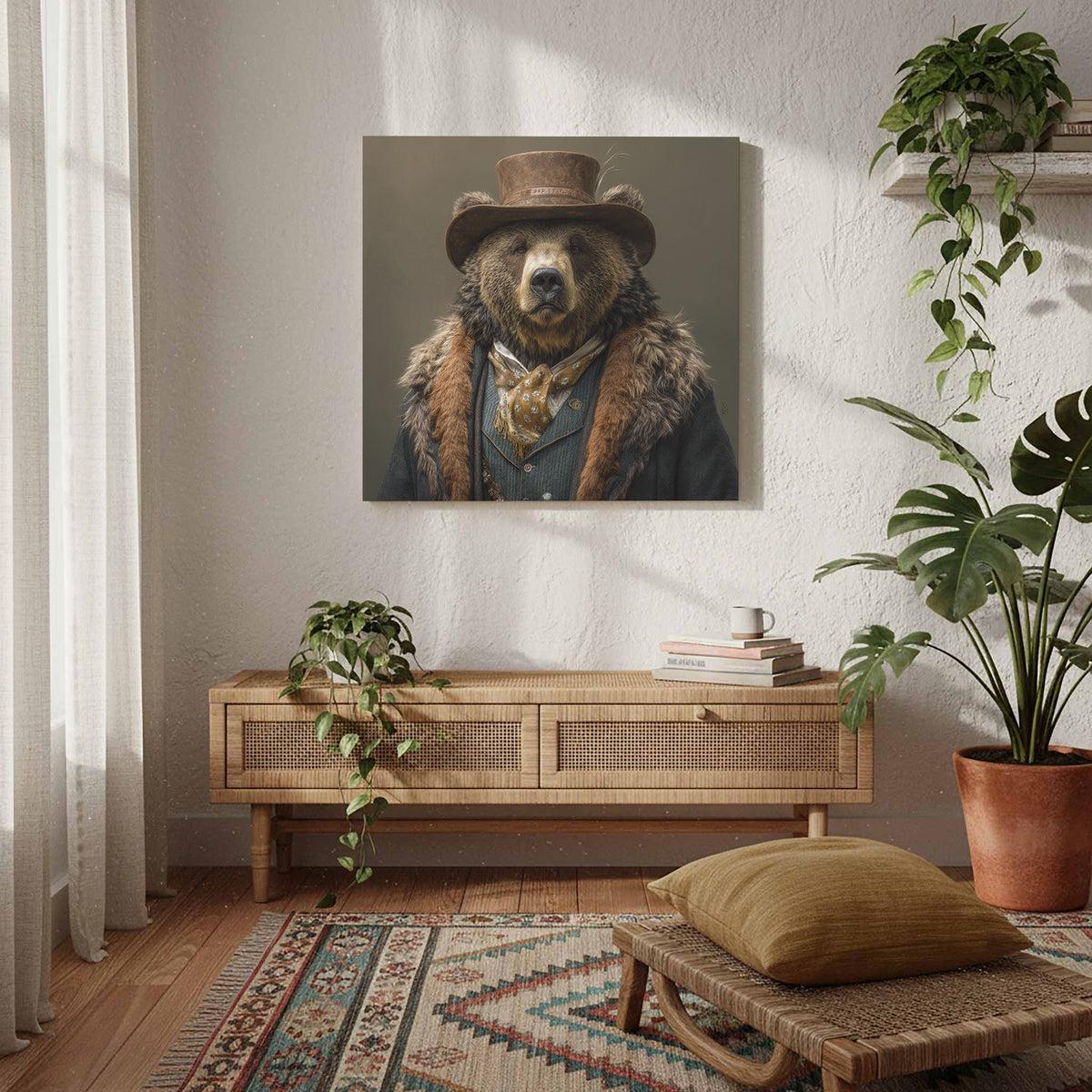 Western Bear Gentleman Canvas Wall Art – styled room view 6