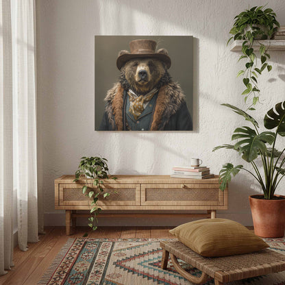 Western Bear Gentleman Canvas Wall Art – styled room view 6