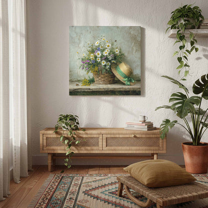 Rustic Wildflower Basket Canvas Art – styled room view 8