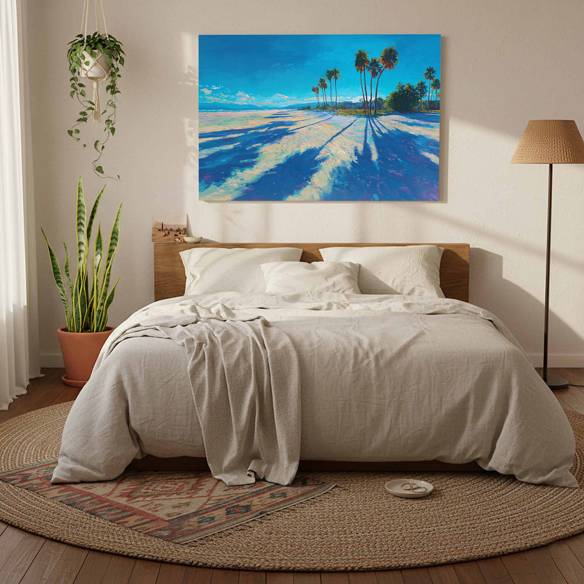 Palm Tree Shadow Canvas Art – styled room view 8