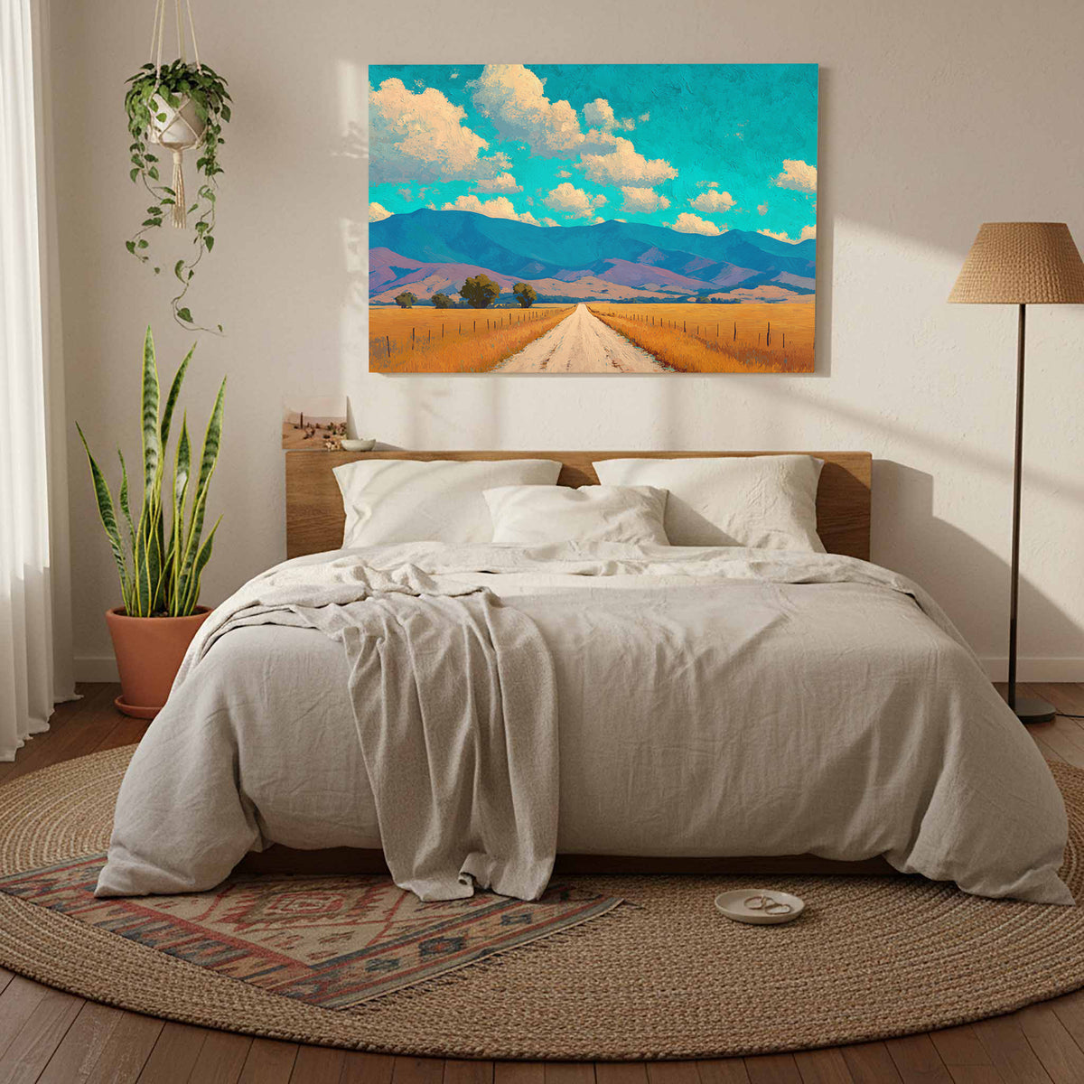 Mountain Road Landscape Canvas Wall Art – styled room view 8