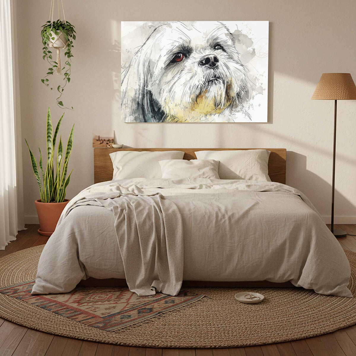 Shih Tzu Dog Portrait Canvas Print – styled room view 7