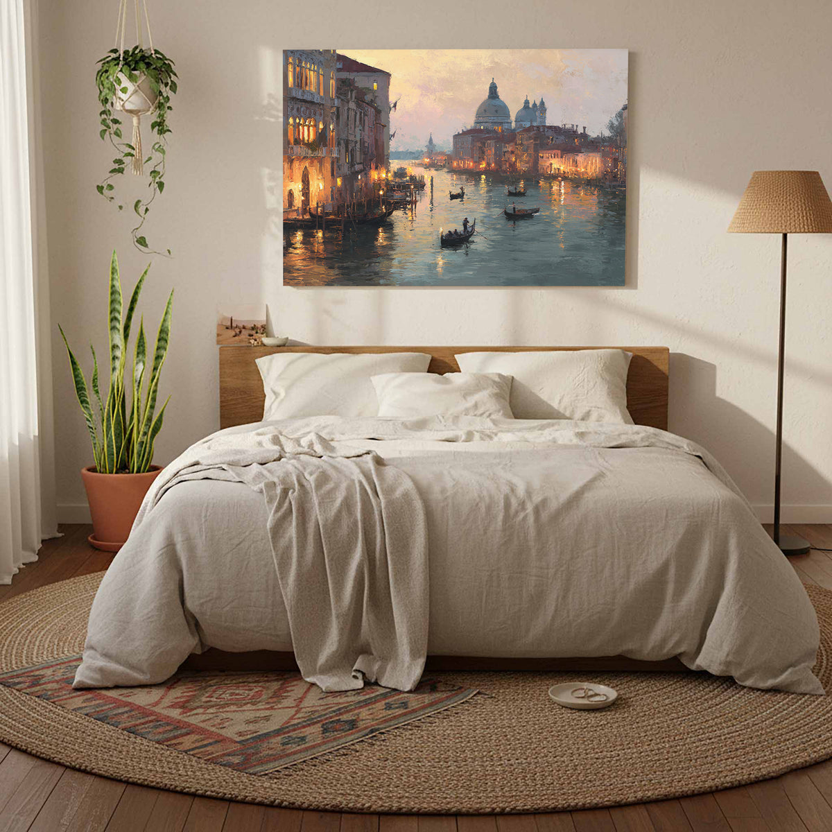 Venice Canal Dusk Wall Art – styled room view 6