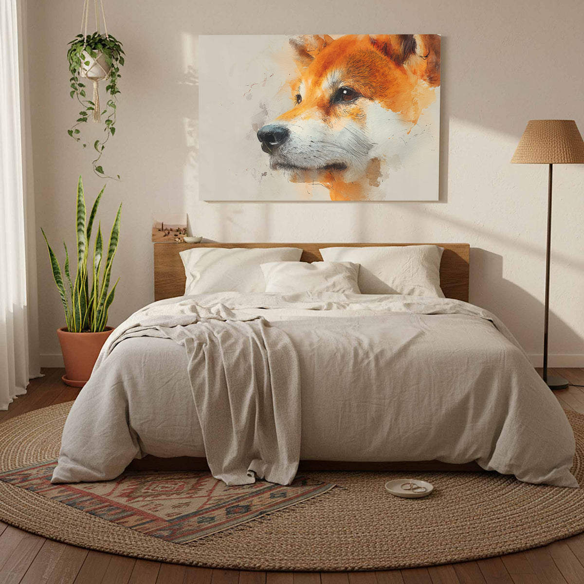 Shiba Inu Dog Portrait Canvas Wall Art – styled room view 7