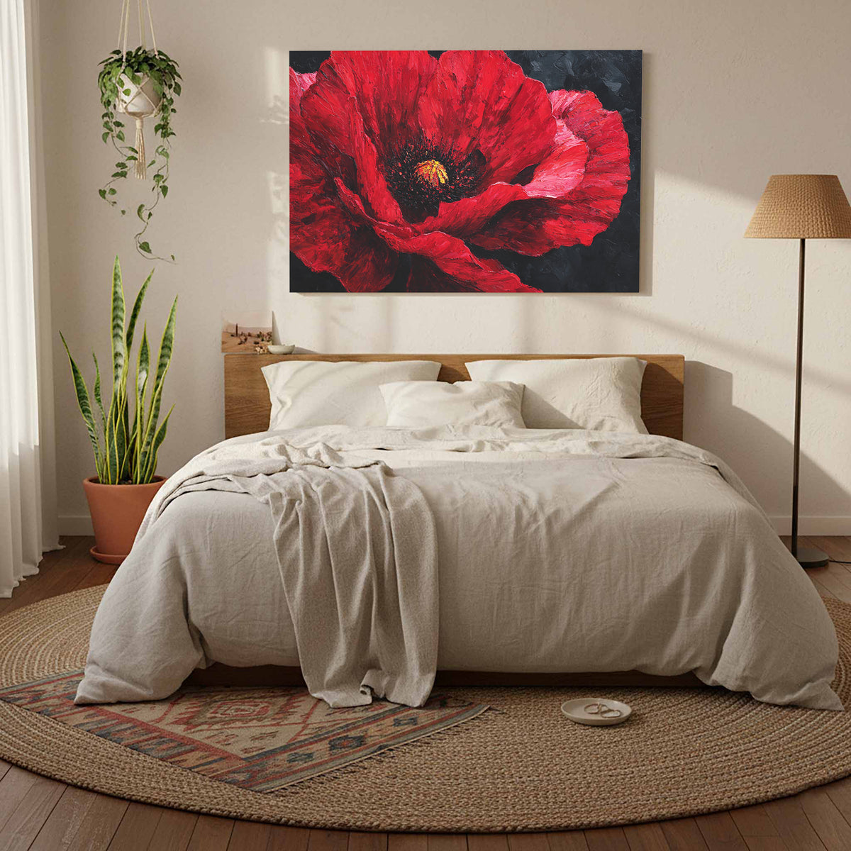 Red Poppy Canvas Wall Art – styled room view 7