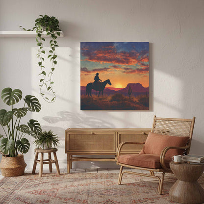 Western Cowboy Silhouette Canvas Art – styled room view 7