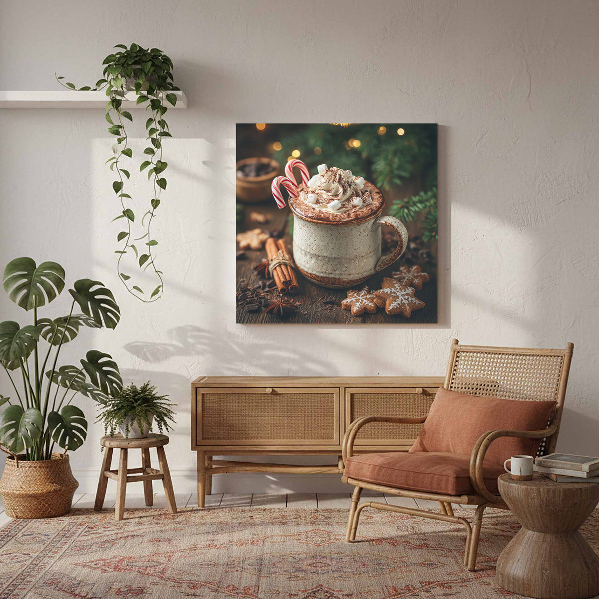 Christmas Hot Cocoa Canvas Wall Art – styled room view 6